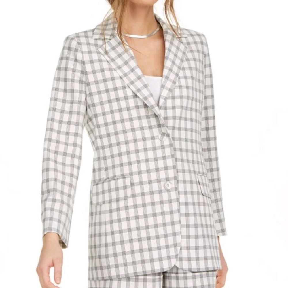 Danielle Bernstein WeWoreWhat Plaid Structured Blazer White Grey Size M